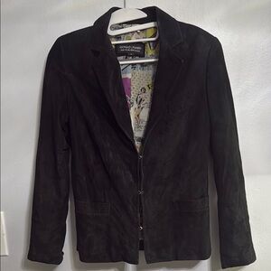 Donald J. Pliner Black Suede Jacket with Graphic Interior
